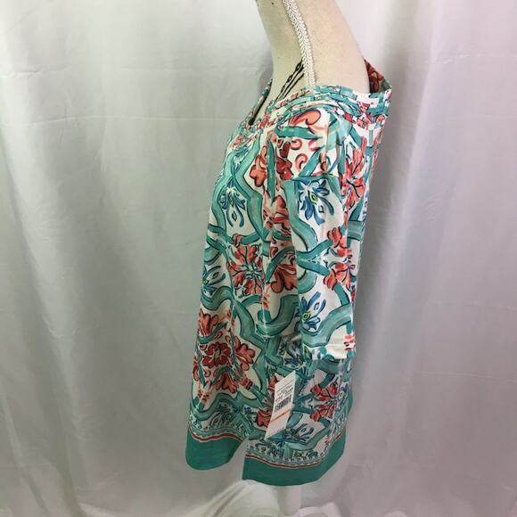 Alfred Dunner Coastal Drive Short Sleeve Blouse Multi Green Small - Picture 7 of 12